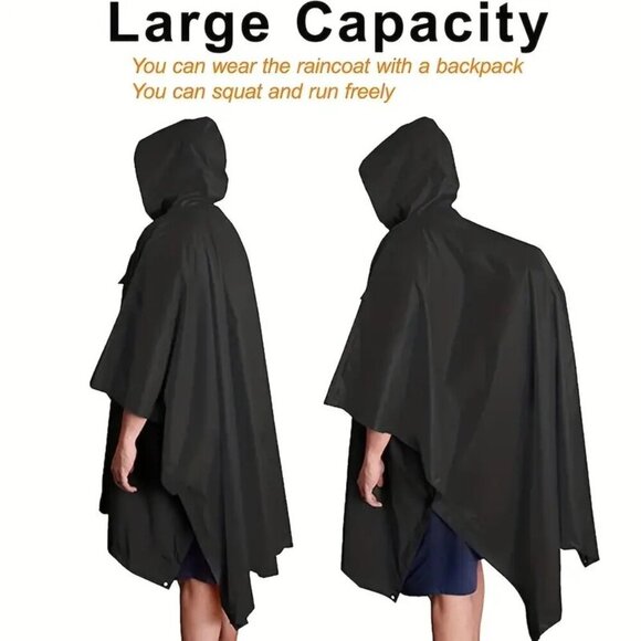 Waterproof Raincoat Poncho With Pockets - Picture 3 of 6